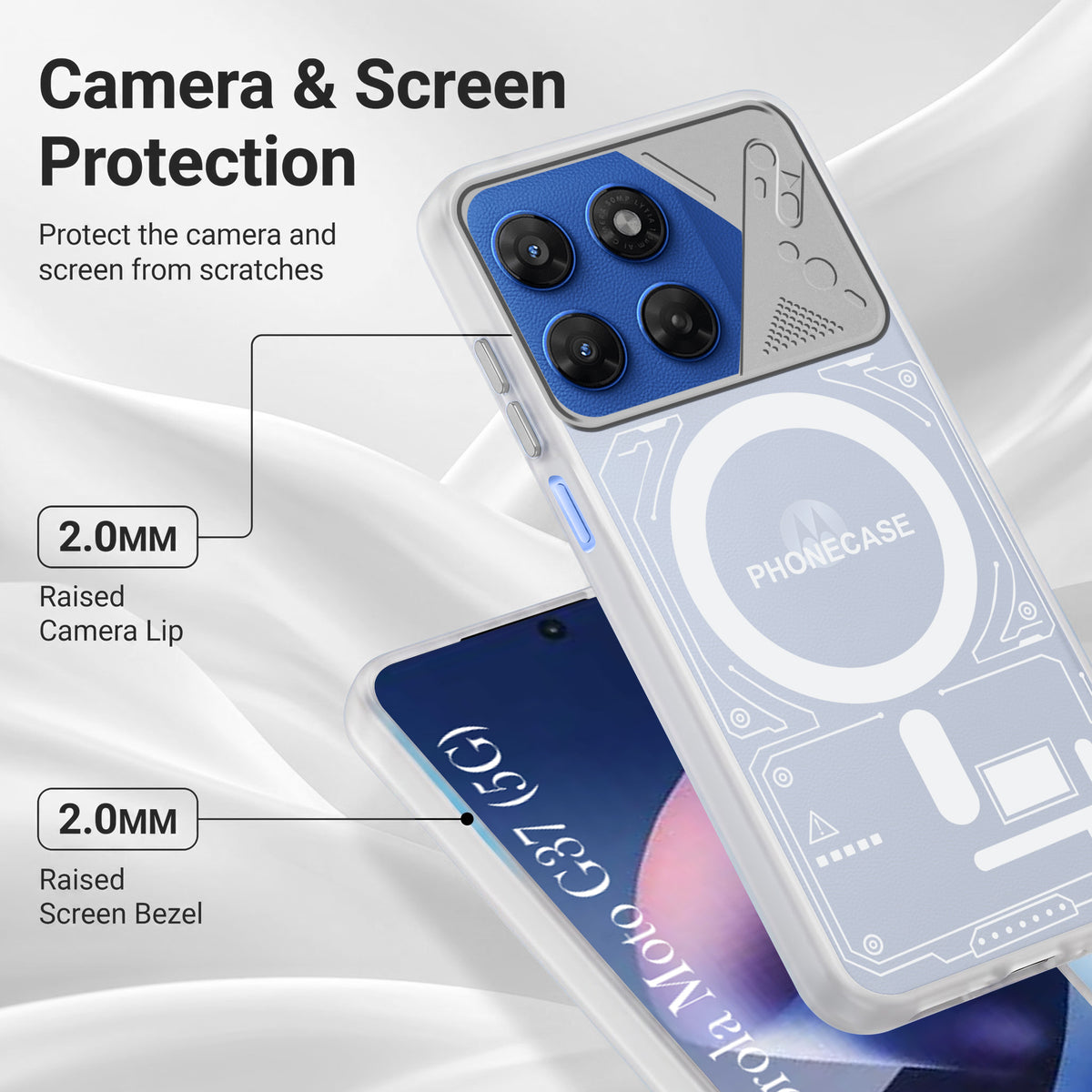 For Motorola Moto G37 Metallic Back Cover Case (Metallic Camera Protection & Buttons | Translucent Milky Shade | Hard Polycarbonate)