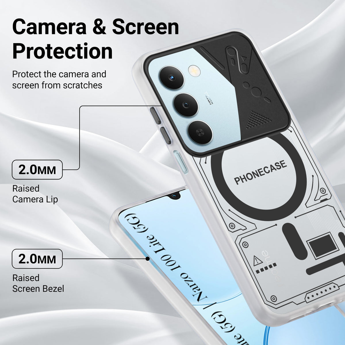 For Realme P4 Lite 5G | Narzo 100 Lite 5G Metallic Back Cover Case (Metallic Camera Protection & Buttons | Translucent Milky Shade | Hard Polycarbonate)