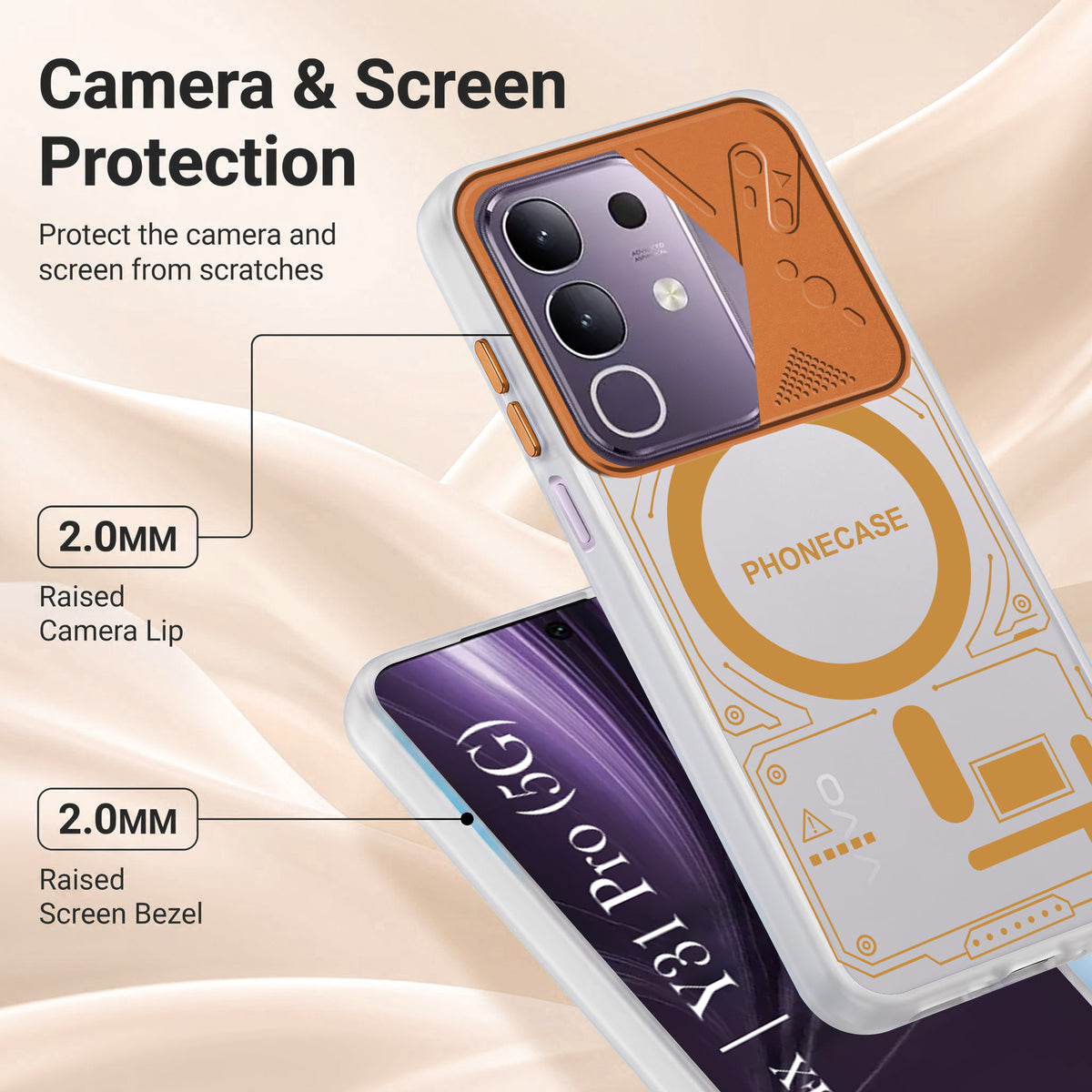 For Vivo T4x | Vivo Y31 Pro Metallic Back Cover Case (Metallic Camera Protection & Buttons | Translucent Milky Shade | Hard Polycarbonate)