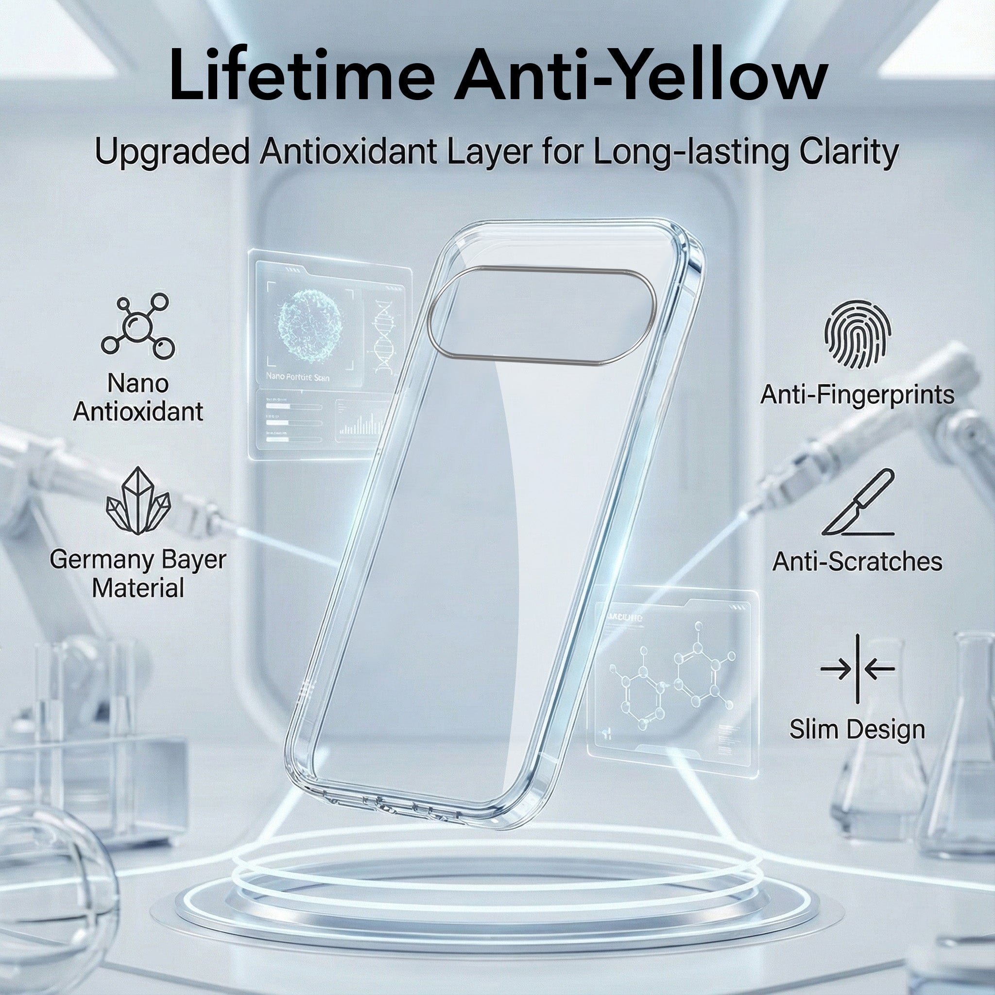 For Google Pixel 11 Combo with Back Cover and 9H Tempered Glass (Lifetime Anti-Yellow | Sleek Hard Crystal | Oleophobic Coating Screen Glass)