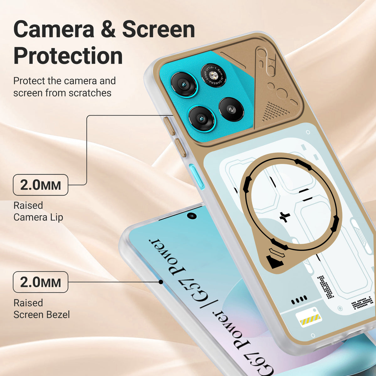 For Motorola Moto G67 Power | G57 Power Metallic Back Cover Case (Metallic Camera Protection & Buttons | Translucent Milky Shade | Hard Polycarbonate)