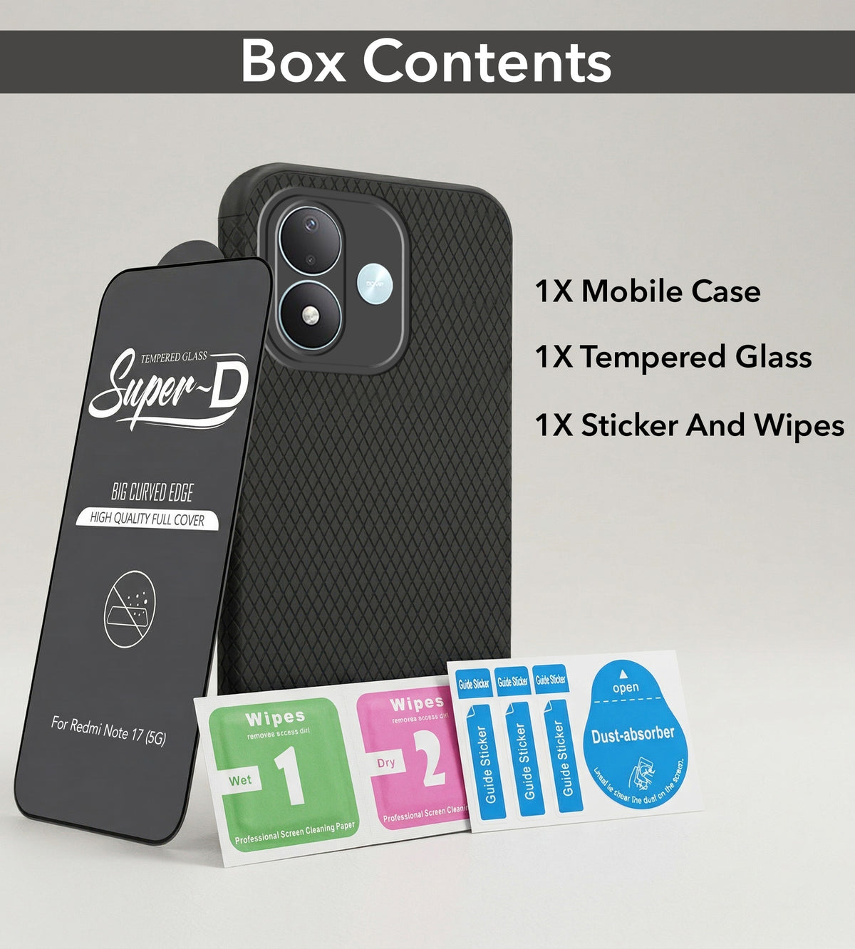 For Redmi Note 17 5G Combo with Back Cover and 9H Tempered Glass (Liquid Silicone | Camera Protection | Oleophobic Coating Screen Glass)