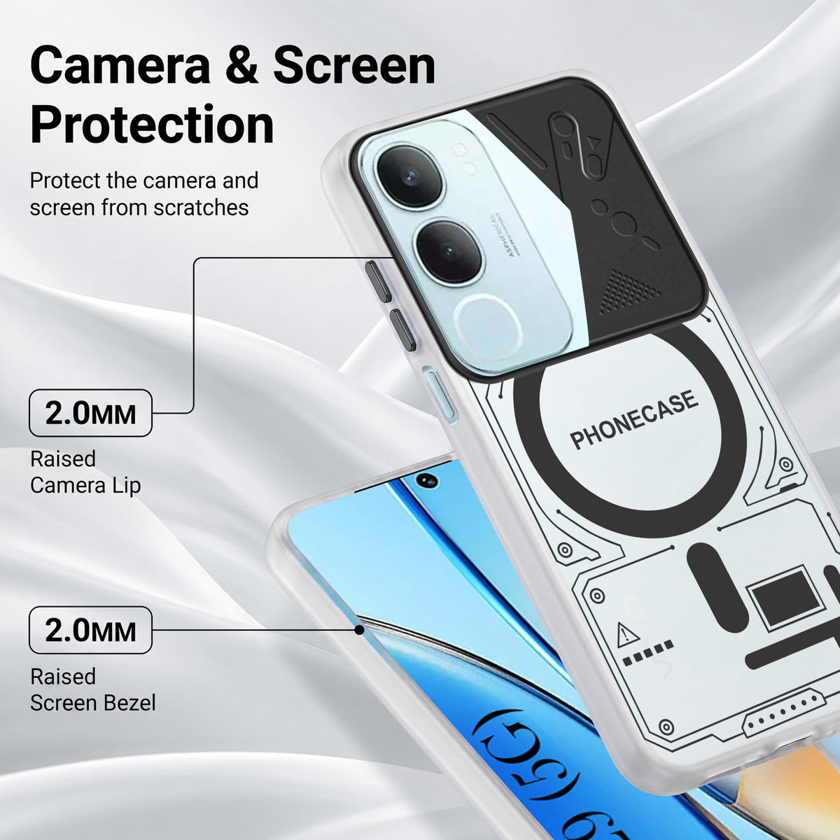 For Vivo Y29 Metallic Back Cover Case (Metallic Camera Protection & Buttons | Translucent Milky Shade | Hard Polycarbonate)