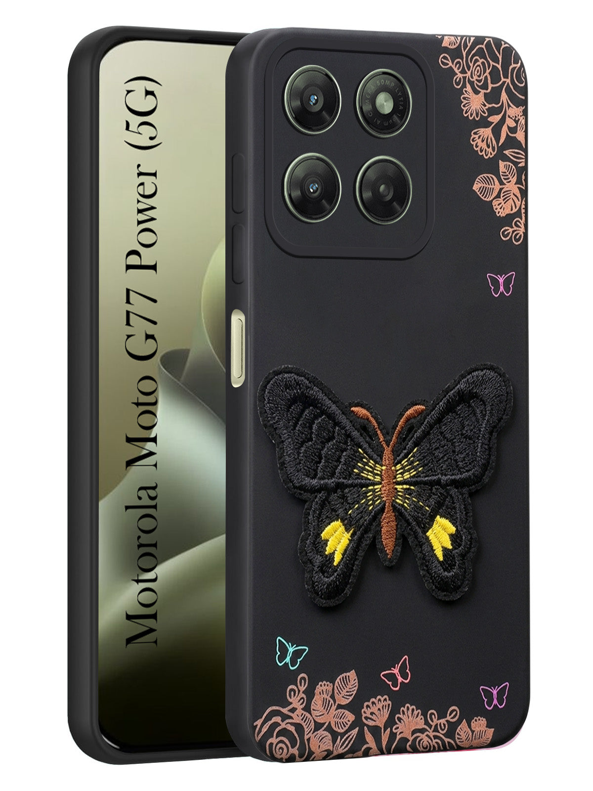 For Motorola Moto G77 Power Back Cover Case (Soft Butterfly Embroidery | Women Teen Girls | Camera Protection| Matte Silicone)