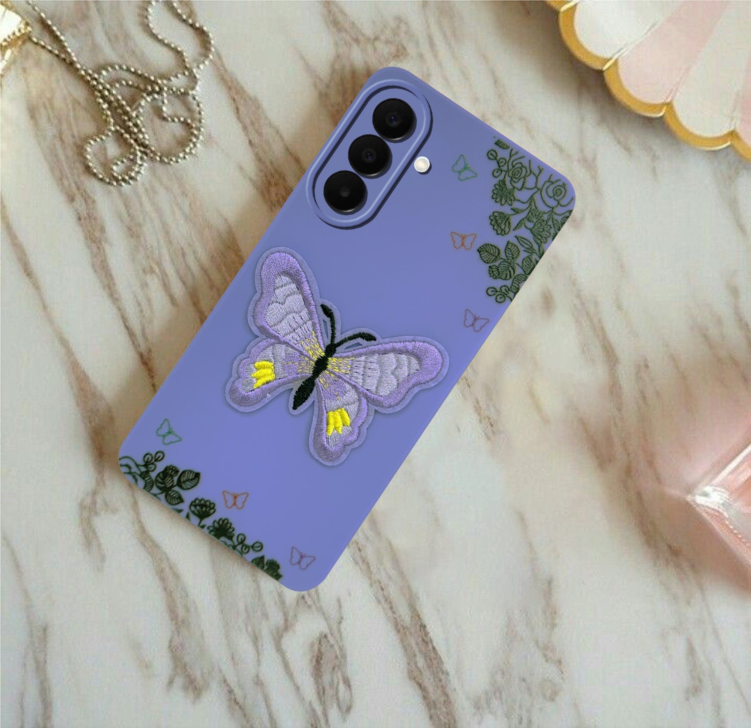 For Samsung Galaxy F70 Pro 5G Back Cover Case (Soft Butterfly Embroidery | Women Teen Girls | Camera Protection| Matte Silicone)