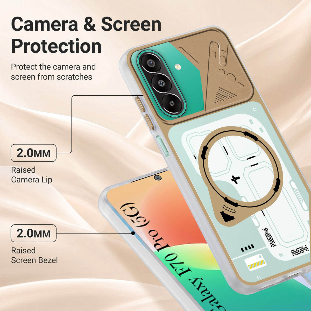 For Samsung Galaxy F70 Pro 5G Metallic Back Cover Case (Metallic Camera Protection & Buttons | Translucent Milky Shade | Hard Polycarbonate)