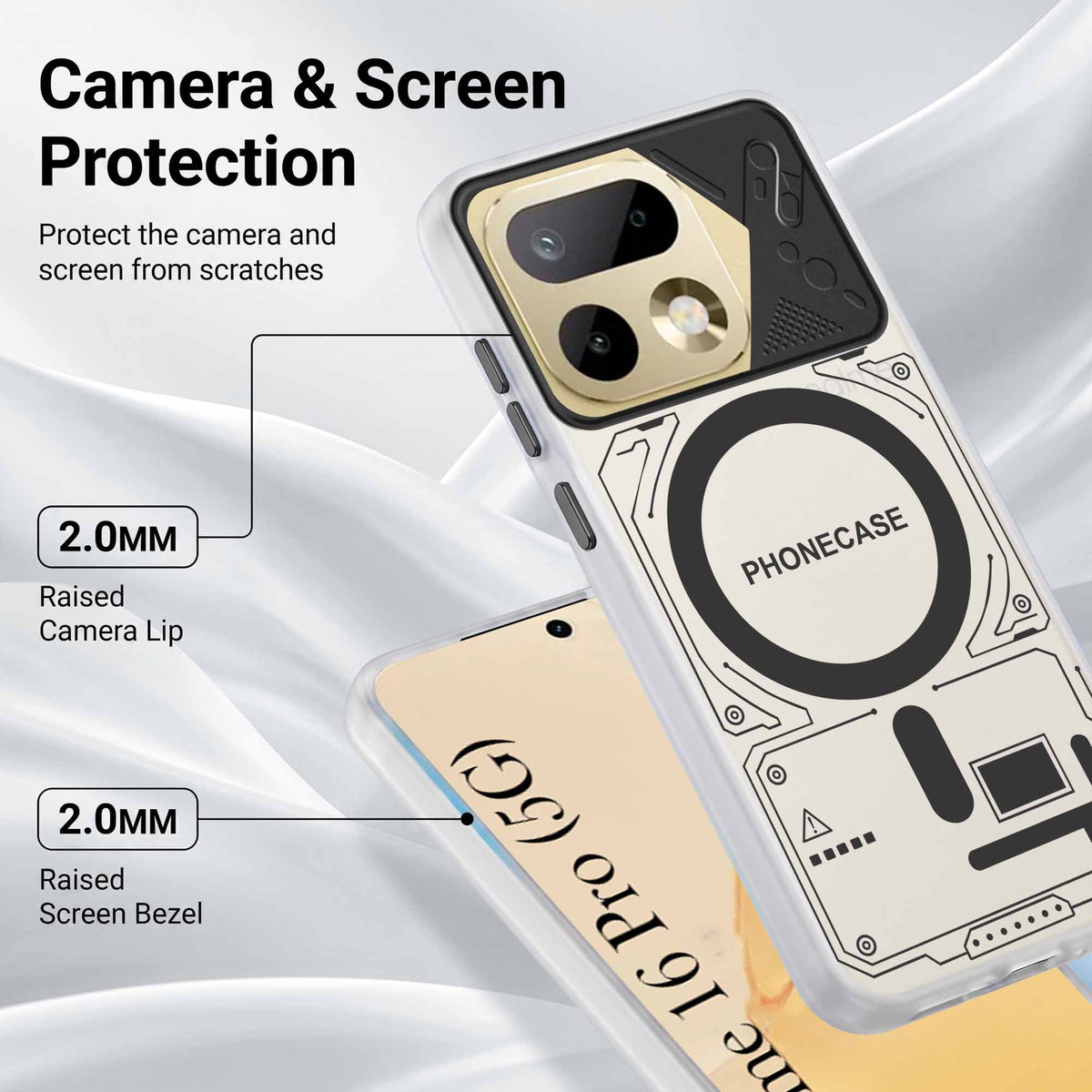 For Realme 16 Pro Metallic Back Cover Case (Metallic Camera Protection & Buttons | Translucent Milky Shade | Hard Polycarbonate)