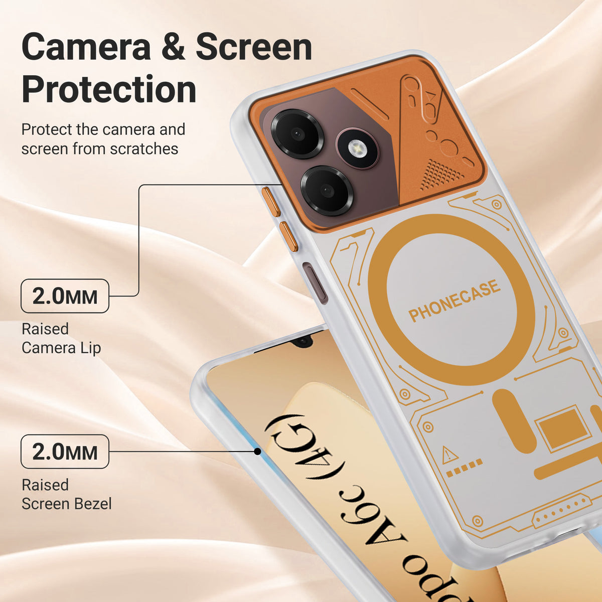 For Oppo A6c 4G Metallic Back Cover Case (Metallic Camera Protection & Buttons | Translucent Milky Shade | Hard Polycarbonate)