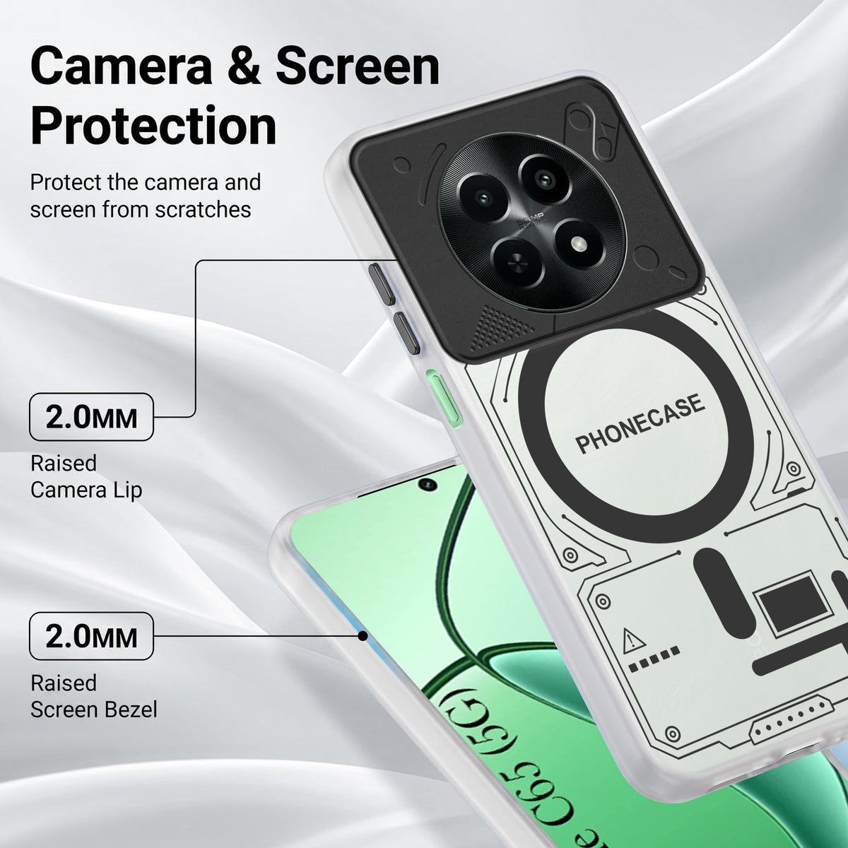 For Realme C65 5G Metallic Back Cover Case (Metallic Camera Protection & Buttons | Translucent Milky Shade | Hard Polycarbonate)