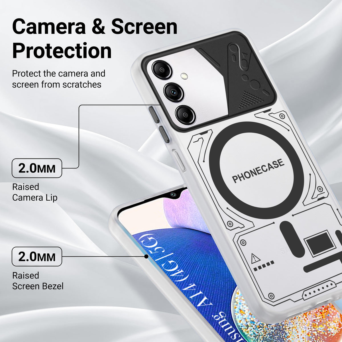 For Samsung Galaxy A14 4G | 5G Metallic Back Cover Case (Metallic Camera Protection & Buttons | Translucent Milky Shade | Hard Polycarbonate)