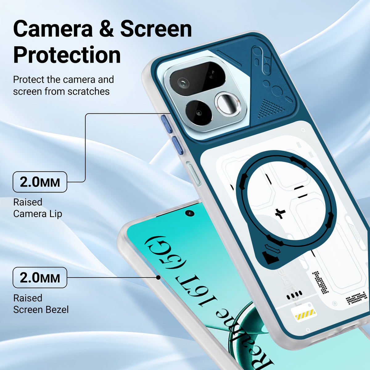 For Realme 16T 5G Metallic Back Cover Case (Metallic Camera Protection & Buttons | Translucent Milky Shade | Hard Polycarbonate)