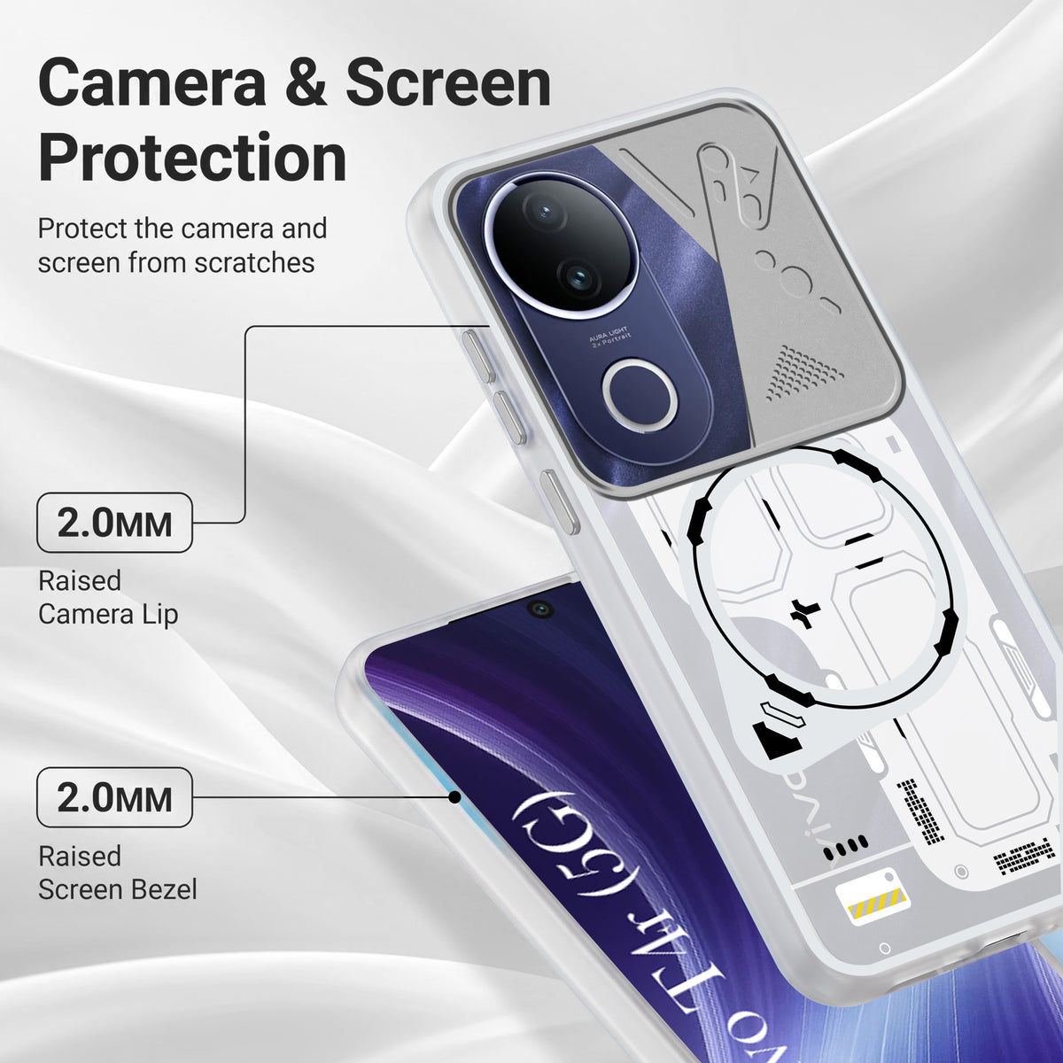 For Vivo T4R Metallic Back Cover Case (Metallic Camera Protection & Buttons | Translucent Milky Shade | Hard Polycarbonate)
