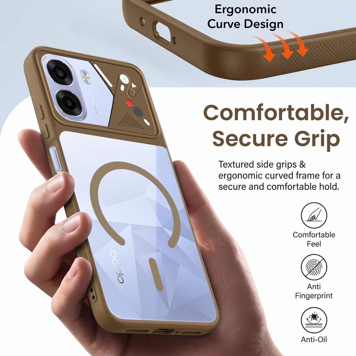 For Oppo K14x 5G Back Cover Case Lifetime Anti-Yellow Clear (Camera Protection | Side Grip | Wireless MagSafe Compatible)