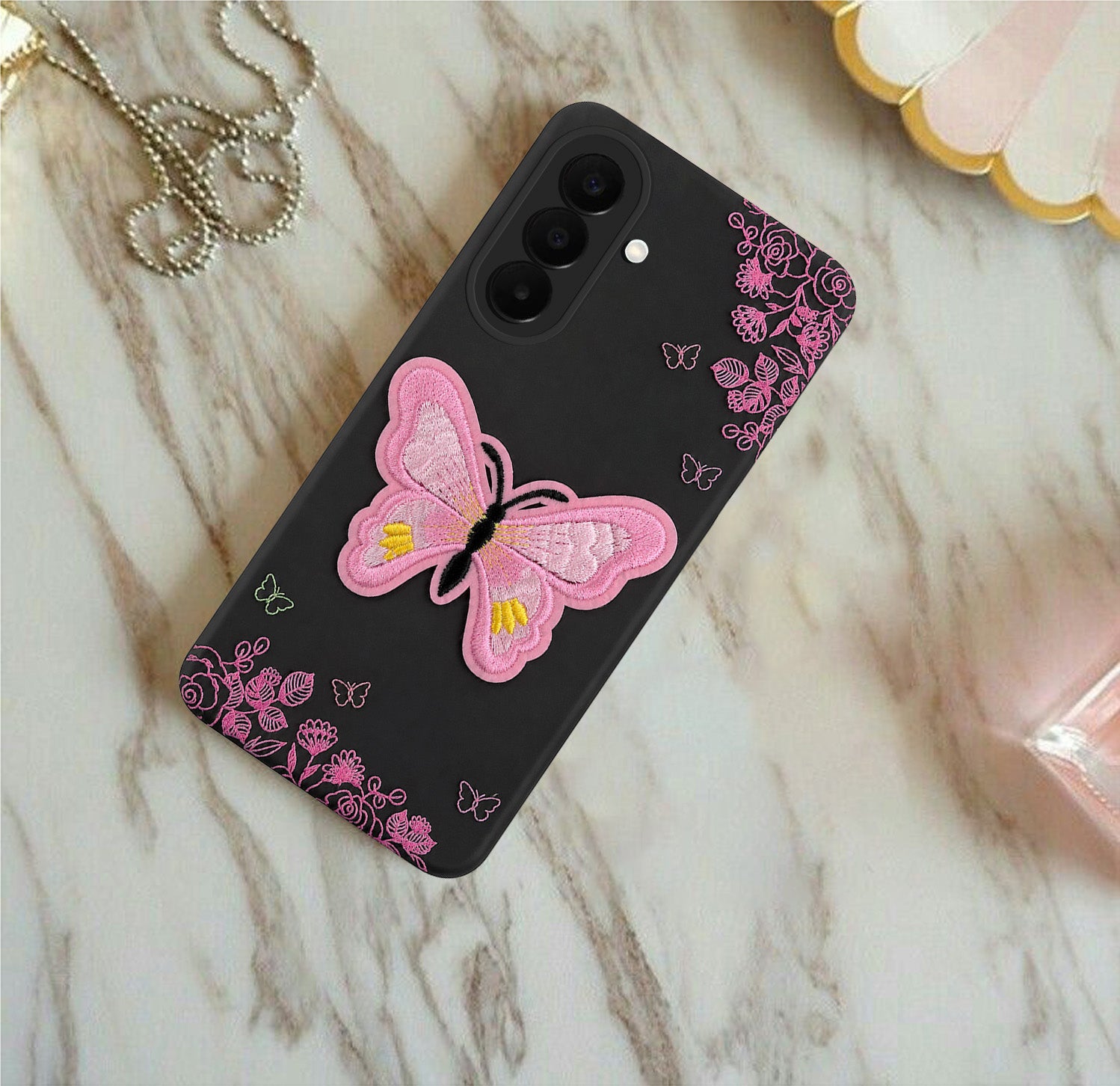For Samsung Galaxy A27 5G | Samsung Galaxy M47 5G Back Cover Case (Soft Butterfly Embroidery | Women Teen Girls | Camera Protection| Matte Silicone)