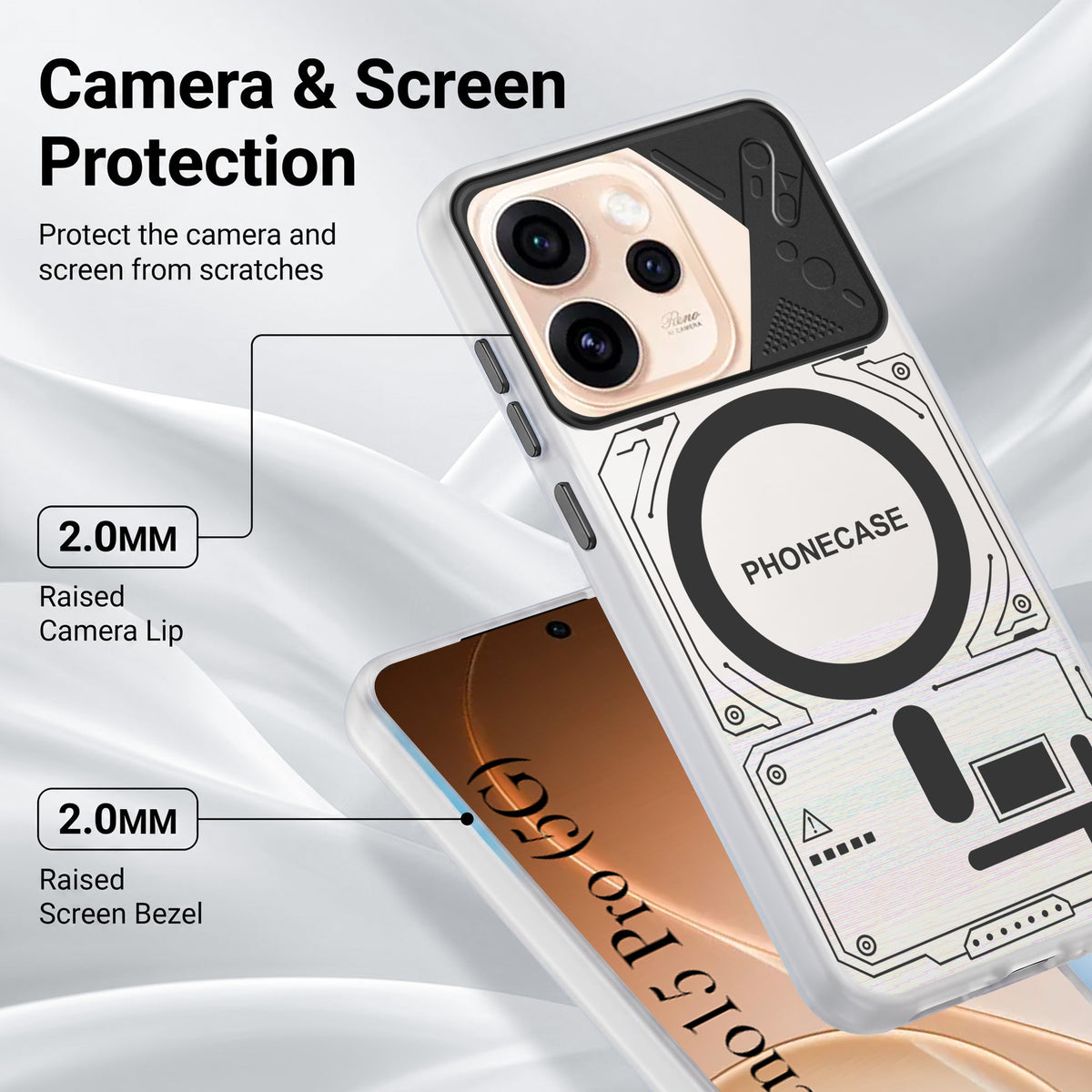 For Oppo Reno15 Pro 5G | Oppo Reno 15 Pro 5G Metallic Back Cover Case (Metallic Camera Protection & Buttons | Translucent Milky Shade | Hard Polycarbonate)