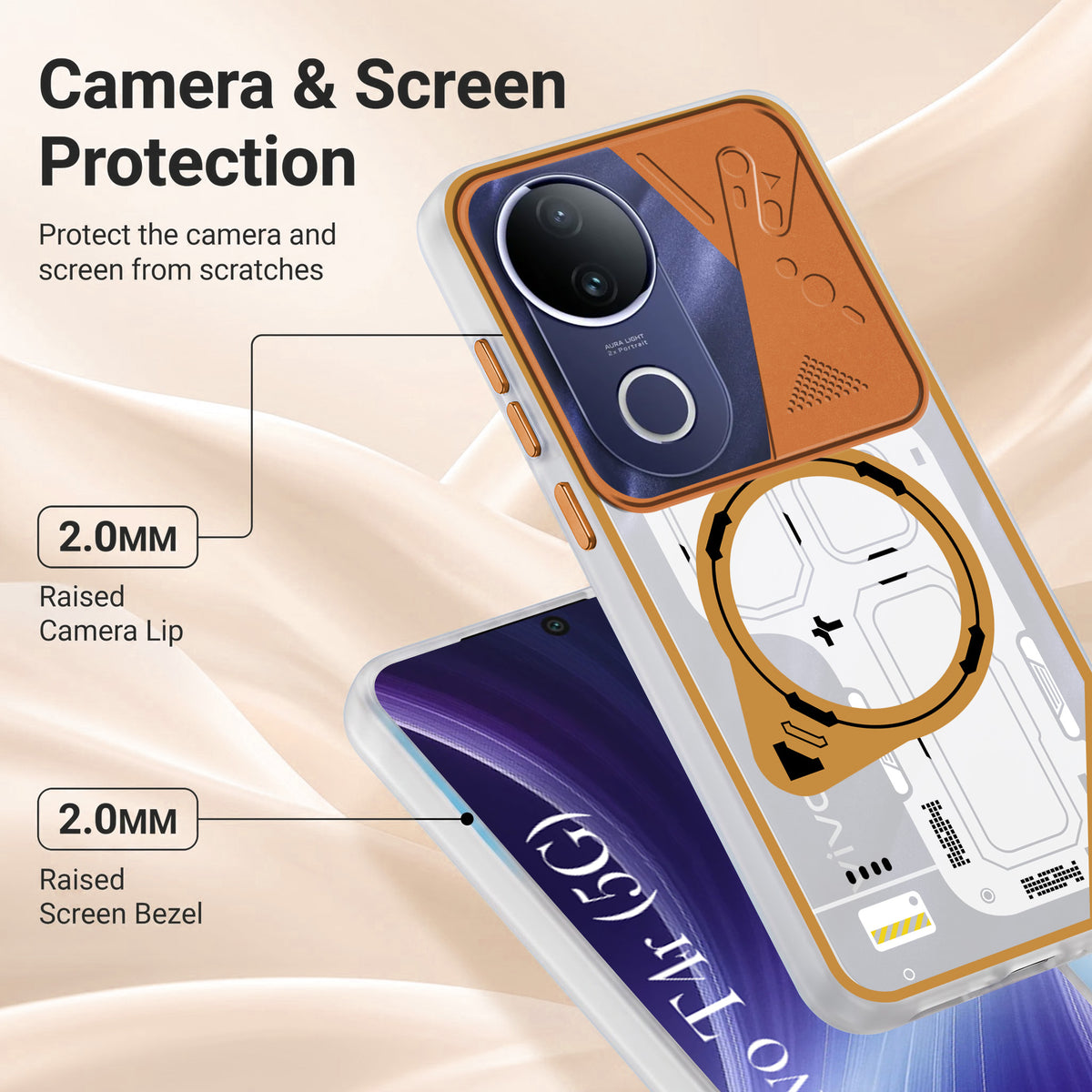 For Vivo T4R Metallic Back Cover Case (Metallic Camera Protection & Buttons | Translucent Milky Shade | Hard Polycarbonate)