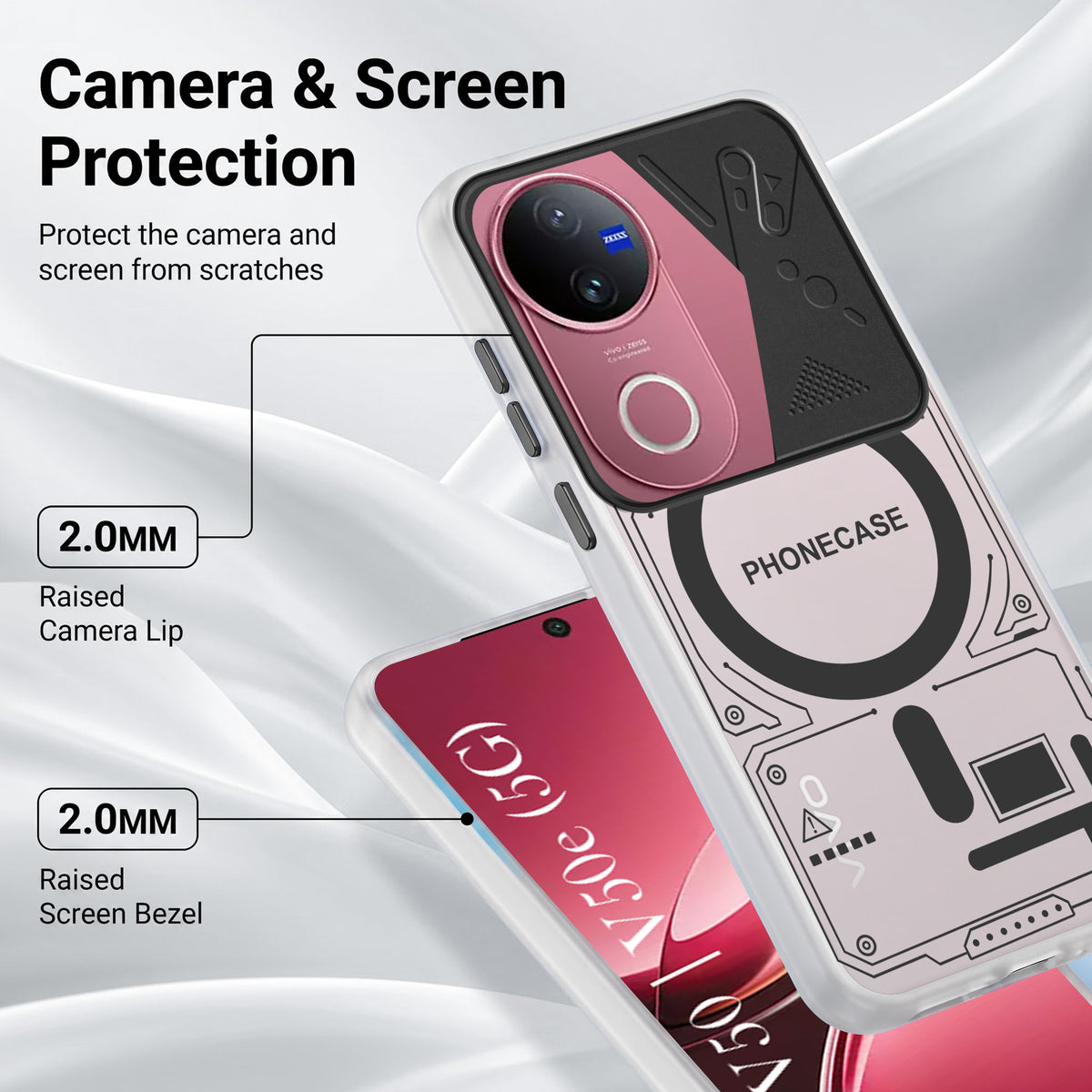 For Vivo V50 | Vivo V50e  Metallic Back Cover Case (Metallic Camera Protection & Buttons | Translucent Milky Shade | Hard Polycarbonate)