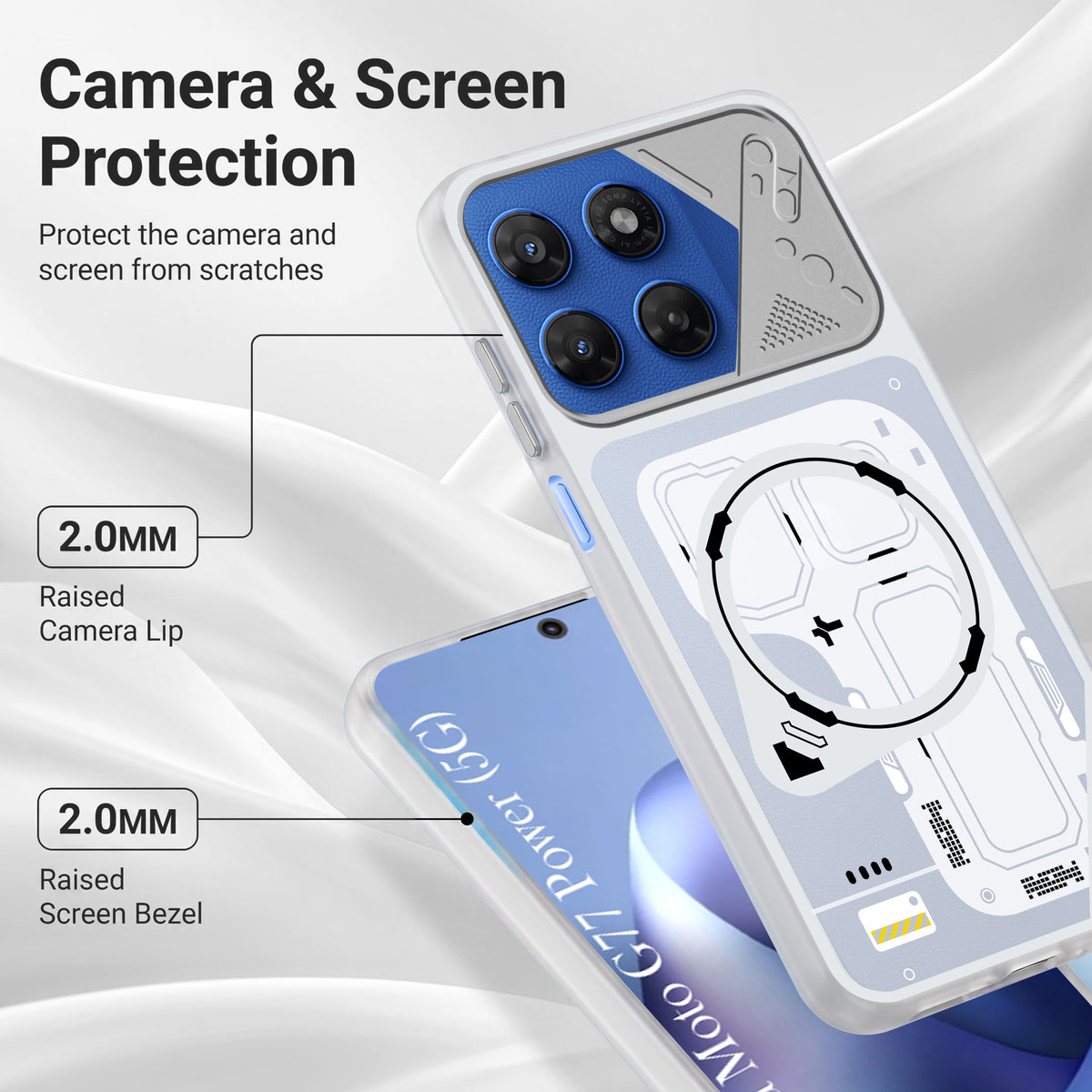 For Motorola Moto G77 Power Metallic Back Cover Case (Metallic Camera Protection & Buttons | Translucent Milky Shade | Hard Polycarbonate)