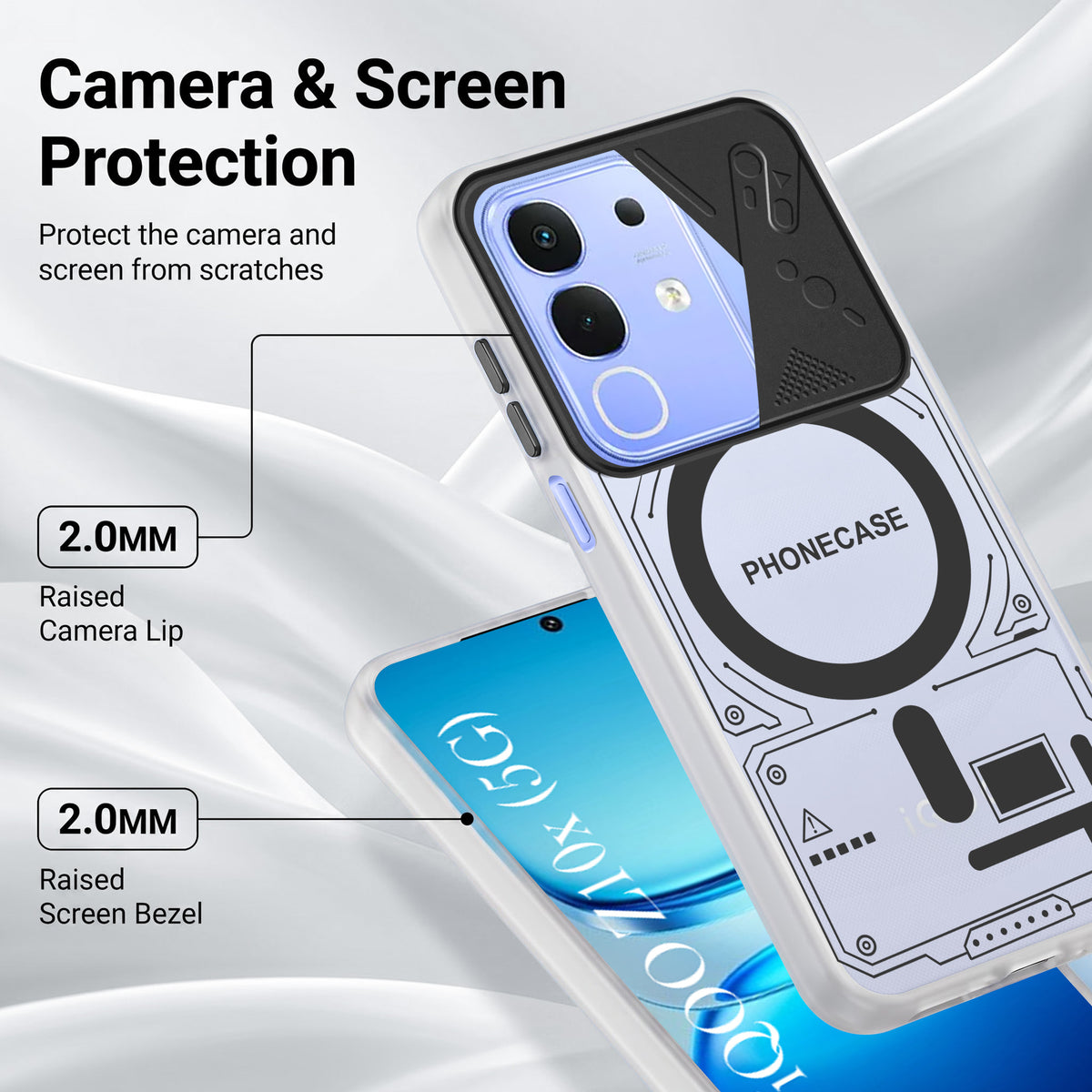 For Vivo iQOO Z10x Metallic Back Cover Case (Metallic Camera Protection & Buttons | Translucent Milky Shade | Hard Polycarbonate)