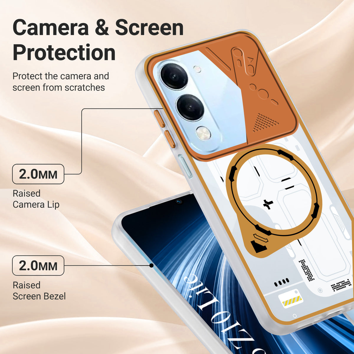 For Vivo iQOO Z10 Lite Metallic Back Cover Case (Metallic Camera Protection & Buttons | Translucent Milky Shade | Hard Polycarbonate)