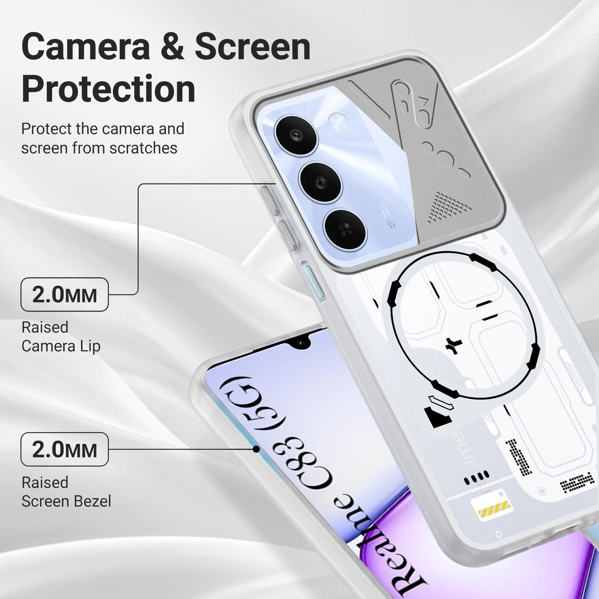 For Realme C83 5G Metallic Back Cover Case (Metallic Camera Protection & Buttons | Translucent Milky Shade | Hard Polycarbonate)