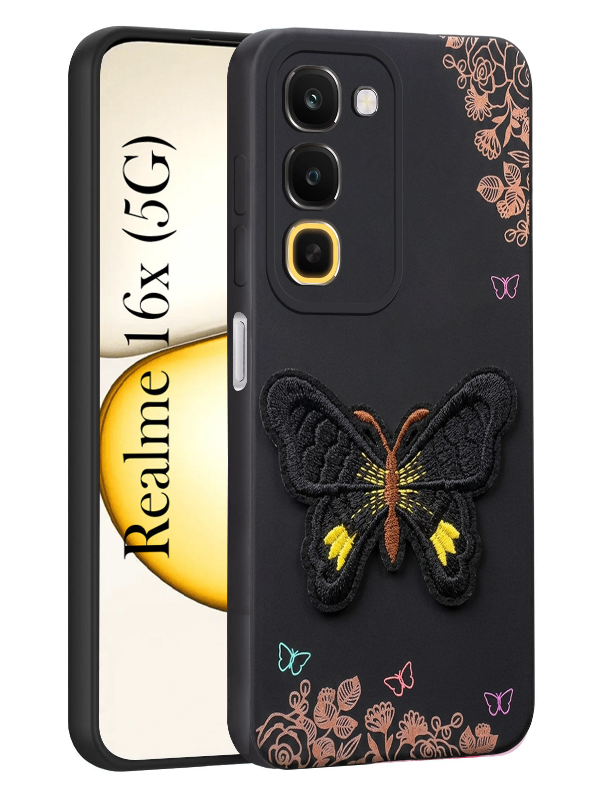 For Realme 16x 5G Back Cover Case (Soft Butterfly Embroidery | Women Teen Girls | Camera Protection| Matte Silicone)