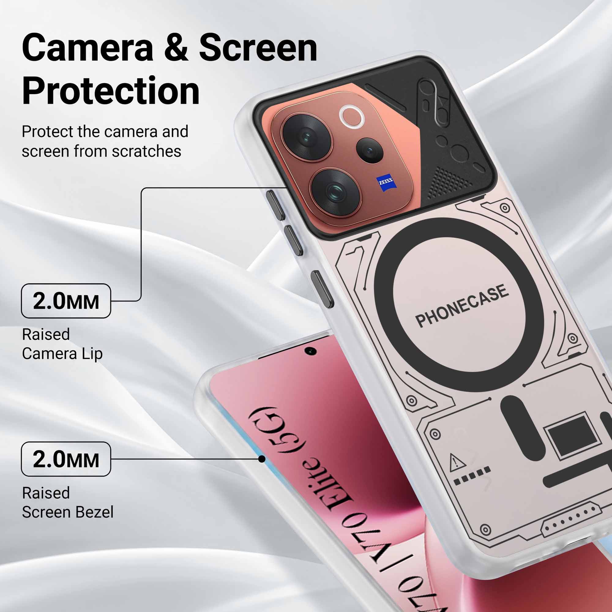 For Vivo V70 | Vivo V70 Elite 5G Metallic Back Cover Case (Metallic Camera Protection & Buttons | Translucent Milky Shade | Hard Polycarbonate)