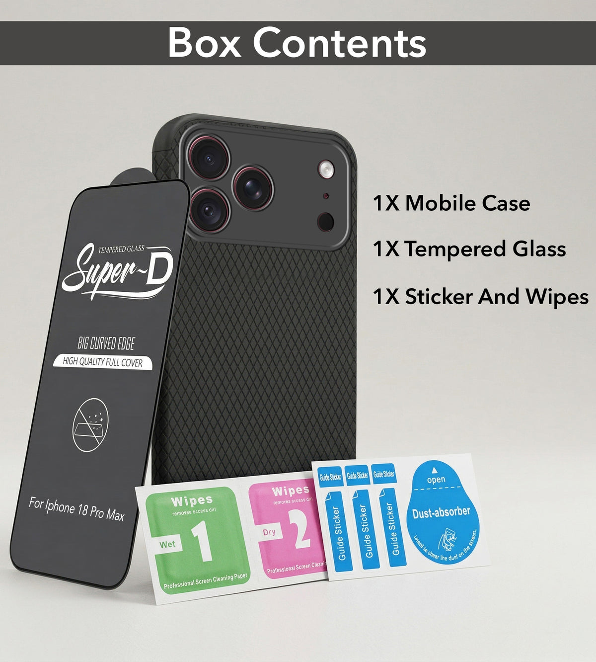 For Apple iPhone 18 Pro Max Combo with Back Cover and 9H Tempered Glass (Liquid Silicone | Camera Protection | Oleophobic Coating Screen Glass)