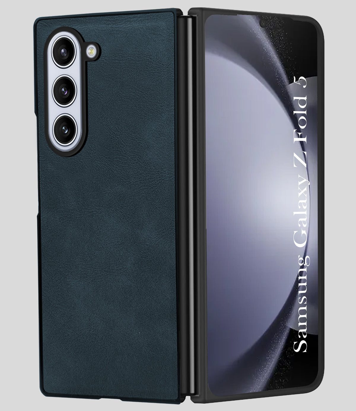For Samsung Galaxy Z Fold 5 Back Case Cover Premium Genuine Leather (Integrated Front Screen Protector | Inside Microfiber Cloth)