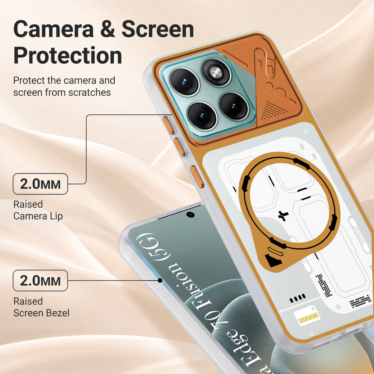 For Motorola Moto Edge 70 Fusion Metallic Back Cover Case (Metallic Camera Protection & Buttons | Translucent Milky Shade | Hard Polycarbonate)
