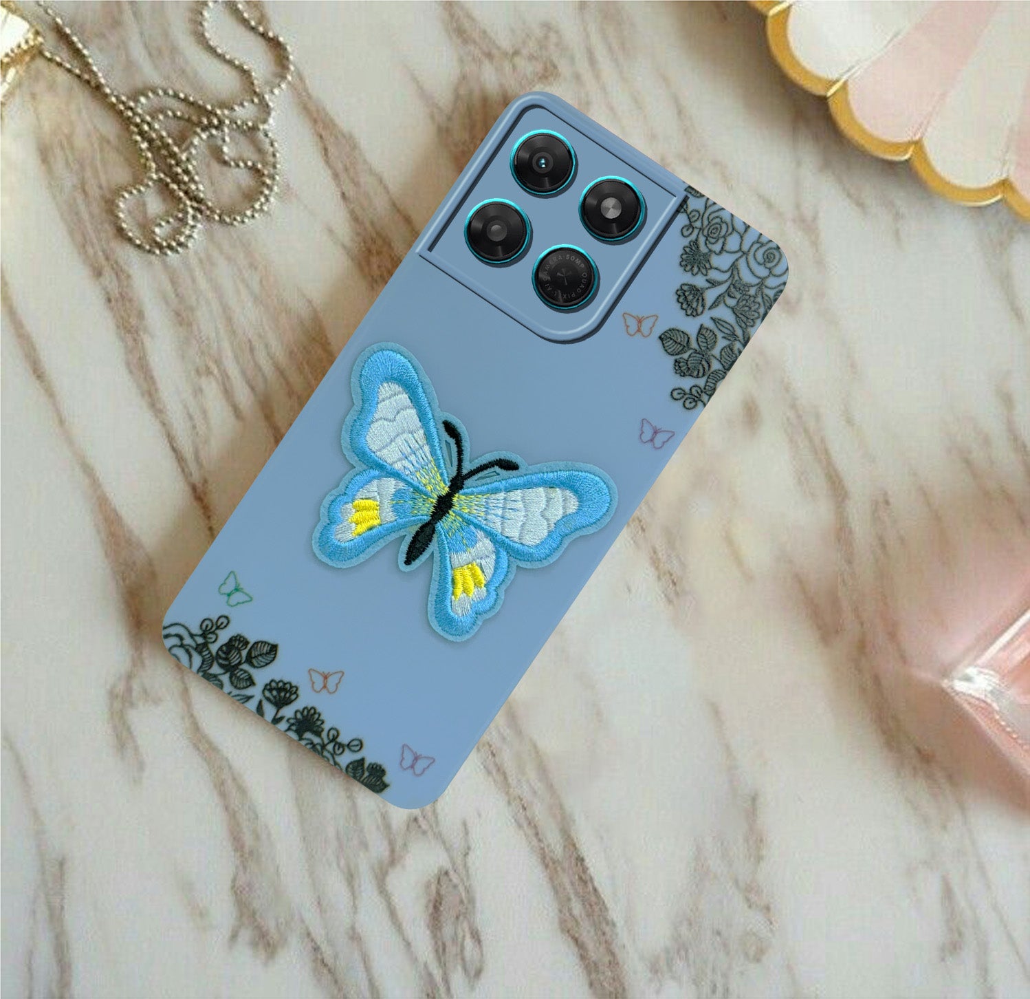 For Motorola Moto G37 Power Back Cover Case (Soft Butterfly Embroidery | Women Teen Girls | Camera Protection| Matte Silicone)
