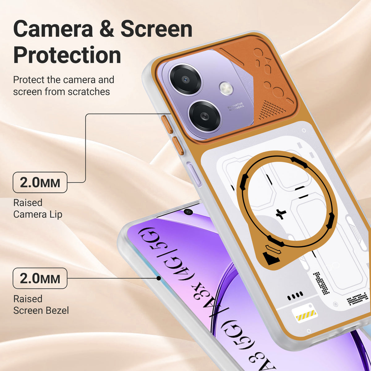 For Oppo A3X (4G/5G) | Oppo A3 5G Metallic Back Cover Case (Metallic Camera Protection & Buttons | Translucent Milky Shade | Hard Polycarbonate)