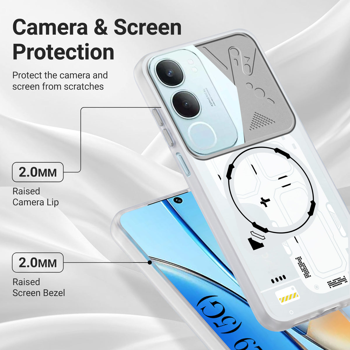 For Vivo Y29 Metallic Back Cover Case (Metallic Camera Protection & Buttons | Translucent Milky Shade | Hard Polycarbonate)