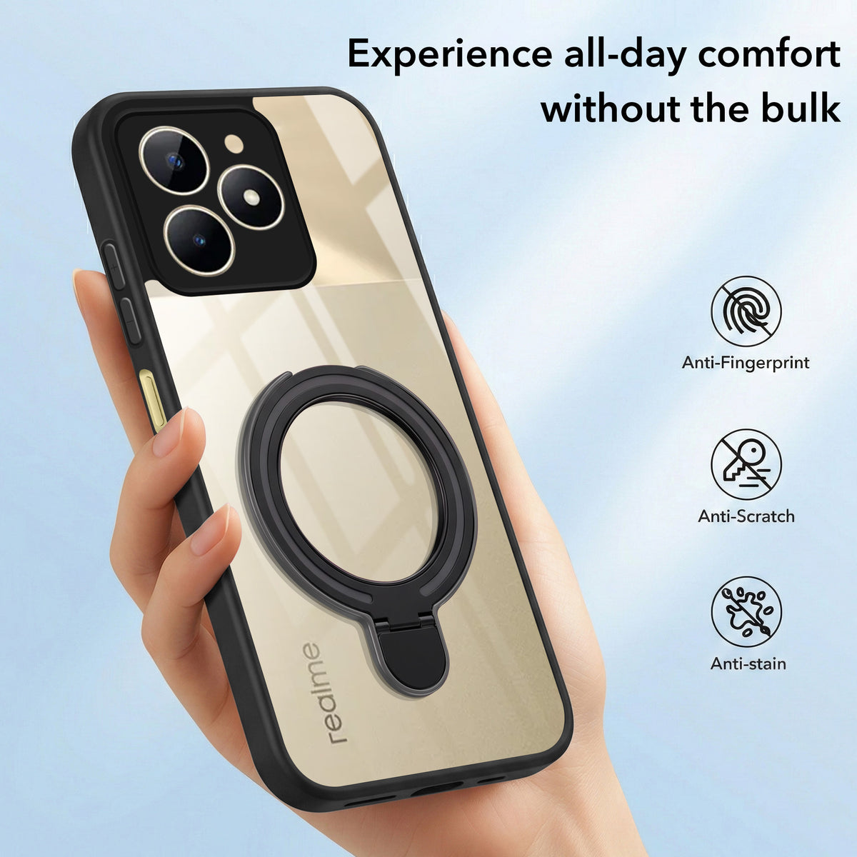 For Realme C53 Back Cover Case (Kick Stand Ring Holder | Life time Anti Yellow | Camera Protection)