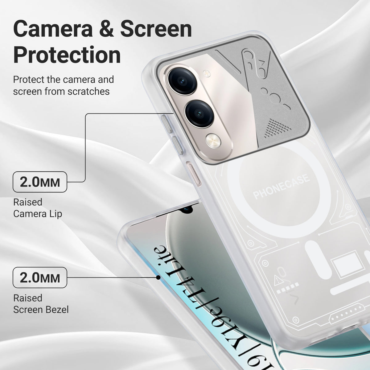 For Vivo Y19 | Vivo Y19e | Vivo T4 Lite Metallic Back Cover Case (Metallic Camera Protection & Buttons | Translucent Milky Shade | Hard Polycarbonate)