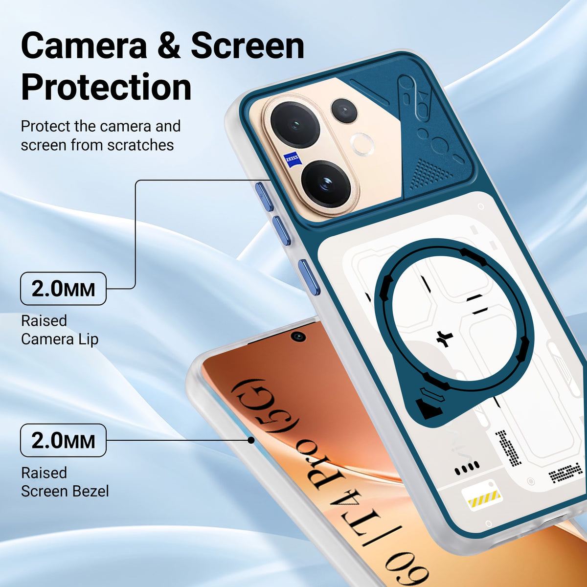 For Vivo V60 | Vivo T4 Pro Metallic Back Cover Case (Metallic Camera Protection & Buttons | Translucent Milky Shade | Hard Polycarbonate)