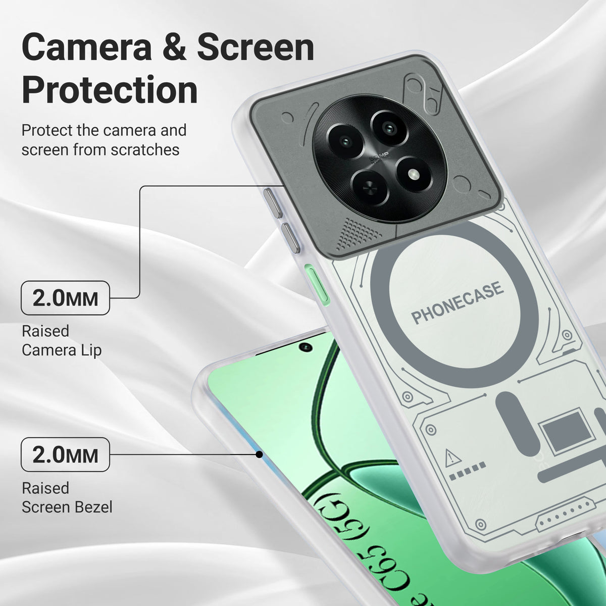 For Realme C65 5G Metallic Back Cover Case (Metallic Camera Protection & Buttons | Translucent Milky Shade | Hard Polycarbonate)