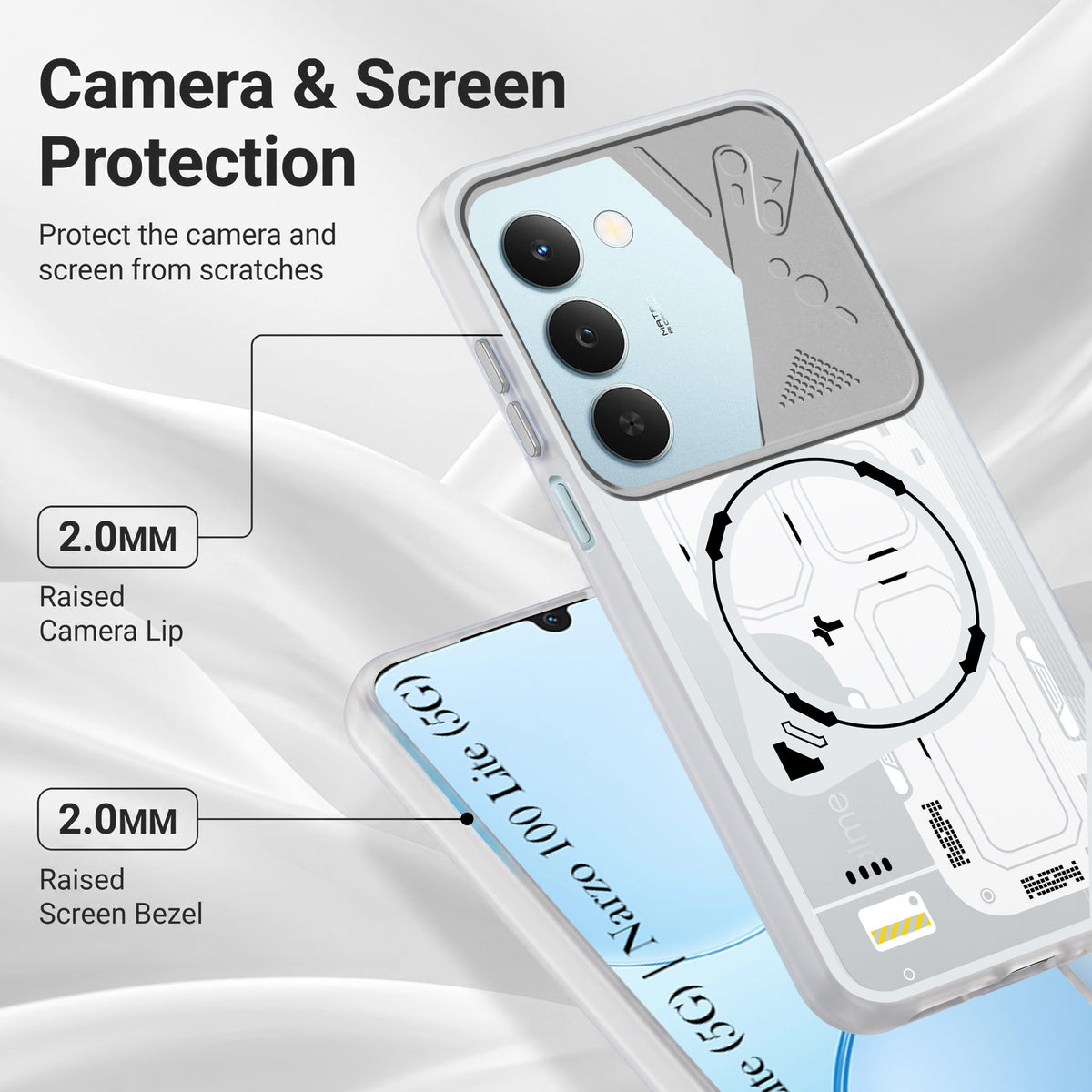 For Realme P4 Lite 5G | Narzo 100 Lite 5G Metallic Back Cover Case (Metallic Camera Protection & Buttons | Translucent Milky Shade | Hard Polycarbonate)
