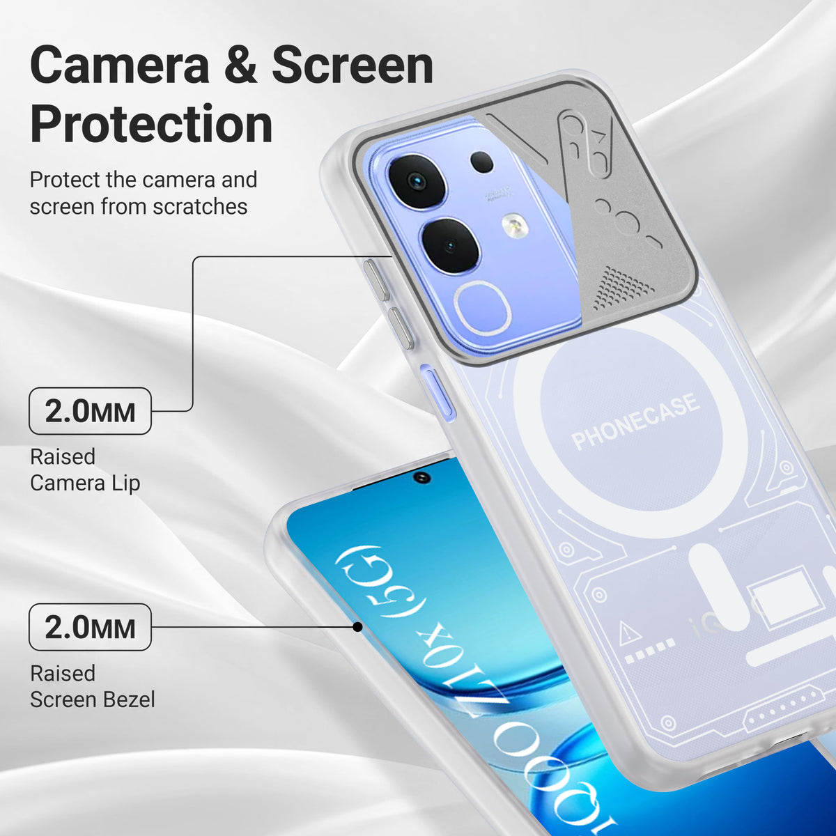 For Vivo iQOO Z10x Metallic Back Cover Case (Metallic Camera Protection & Buttons | Translucent Milky Shade | Hard Polycarbonate)