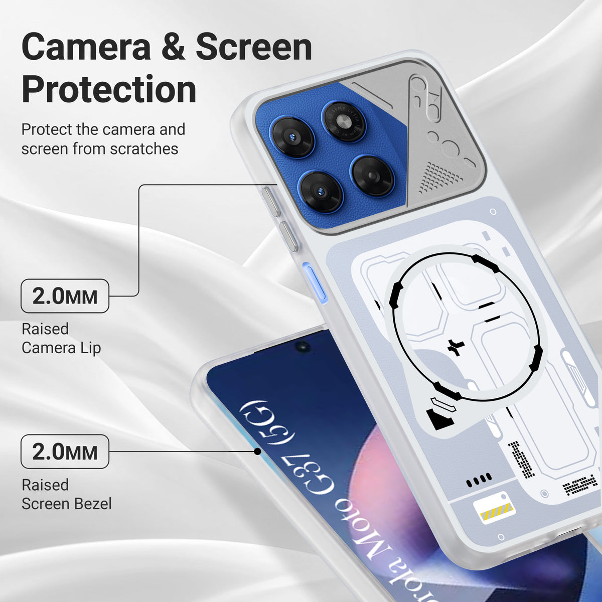 For Motorola Moto G37 Metallic Back Cover Case (Metallic Camera Protection & Buttons | Translucent Milky Shade | Hard Polycarbonate)