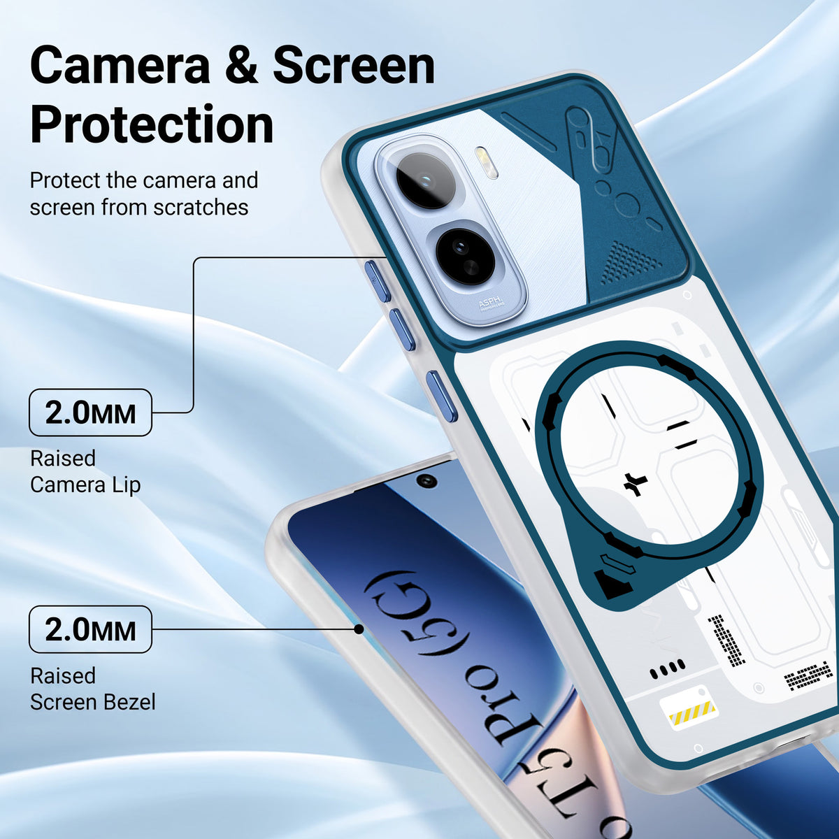 For Vivo T5 Pro 5G Metallic Back Cover Case (Metallic Camera Protection & Buttons | Translucent Milky Shade | Hard Polycarbonate)
