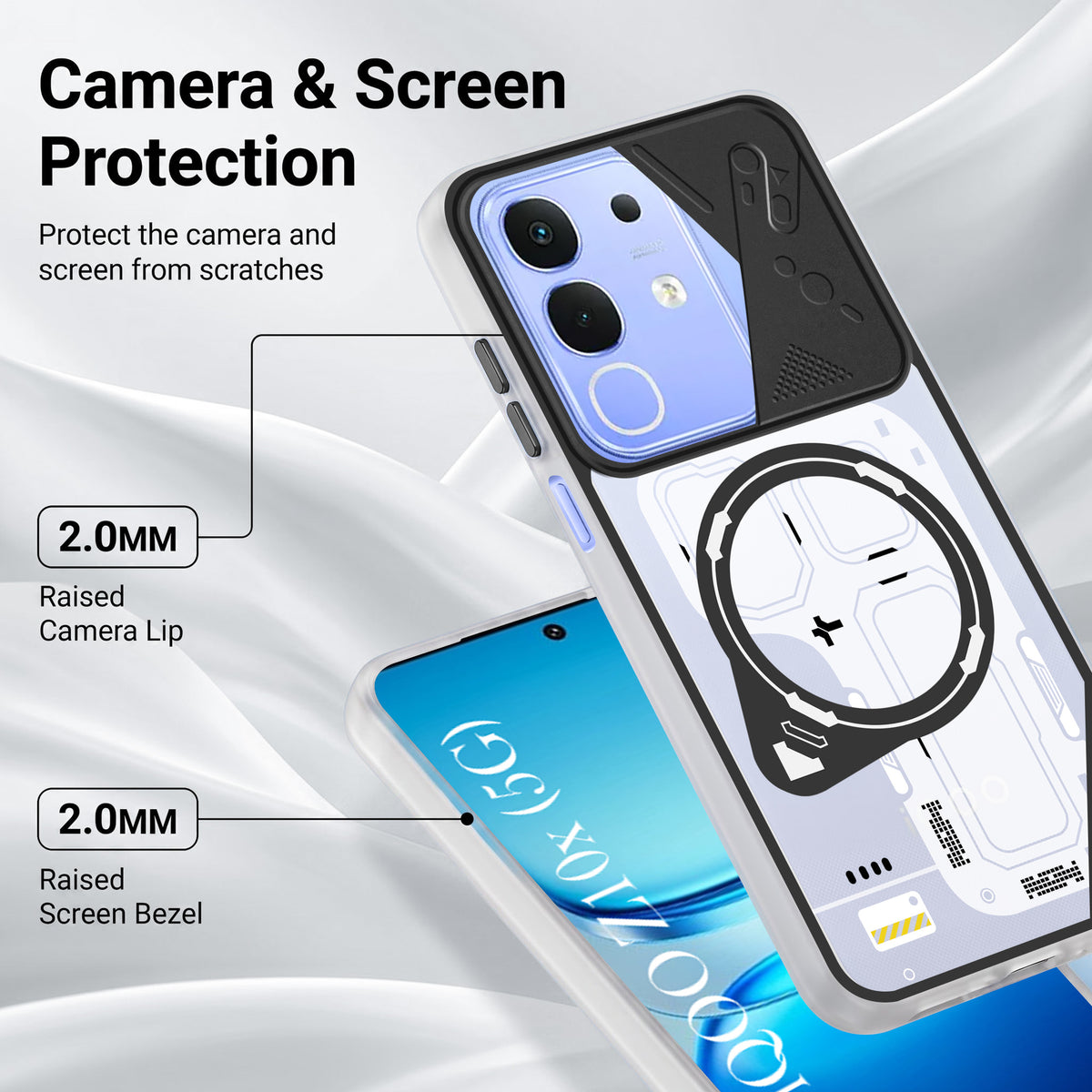 For Vivo iQOO Z10x Metallic Back Cover Case (Metallic Camera Protection & Buttons | Translucent Milky Shade | Hard Polycarbonate)