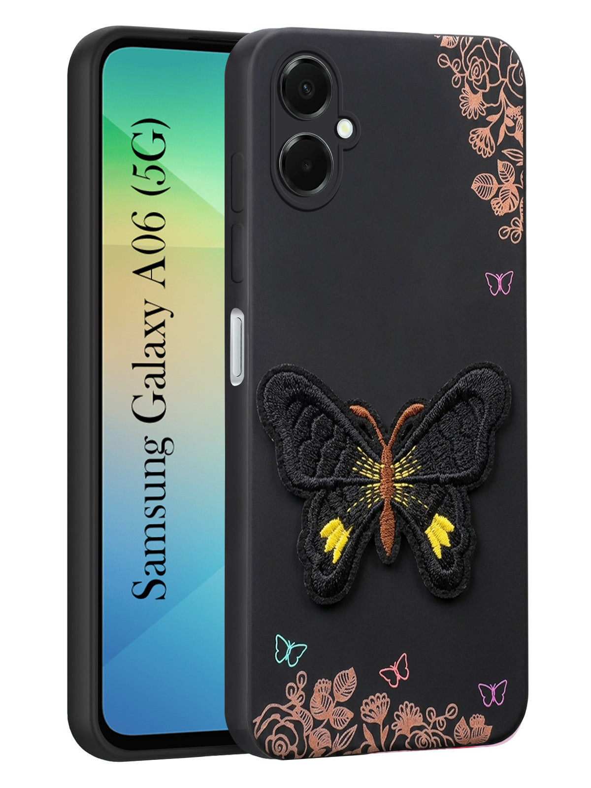 For Samsung Galaxy A06 Back Cover Case (Soft Butterfly Embroidery | Women Teen Girls | Camera Protection| Matte Silicone)