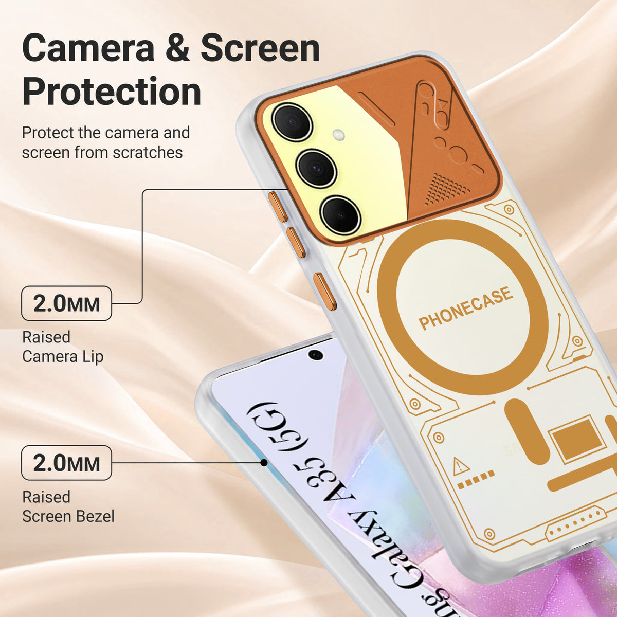 For Samsung Galaxy A35 5G Metallic Back Cover Case (Metallic Camera Protection & Buttons | Translucent Milky Shade | Hard Polycarbonate)