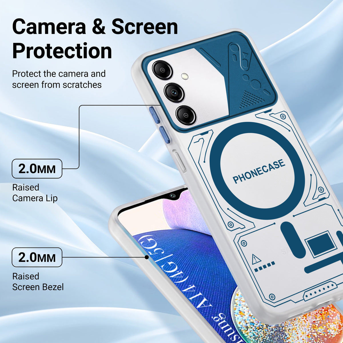 For Samsung Galaxy A14 4G | 5G Metallic Back Cover Case (Metallic Camera Protection & Buttons | Translucent Milky Shade | Hard Polycarbonate)