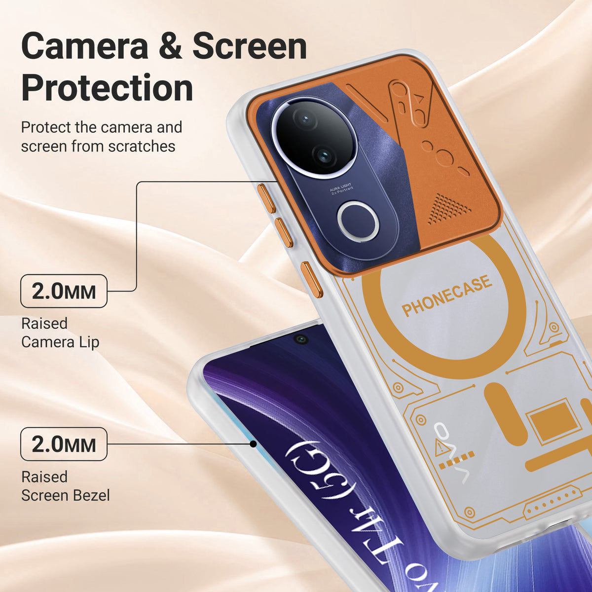 For Vivo T4R Metallic Back Cover Case (Metallic Camera Protection & Buttons | Translucent Milky Shade | Hard Polycarbonate)