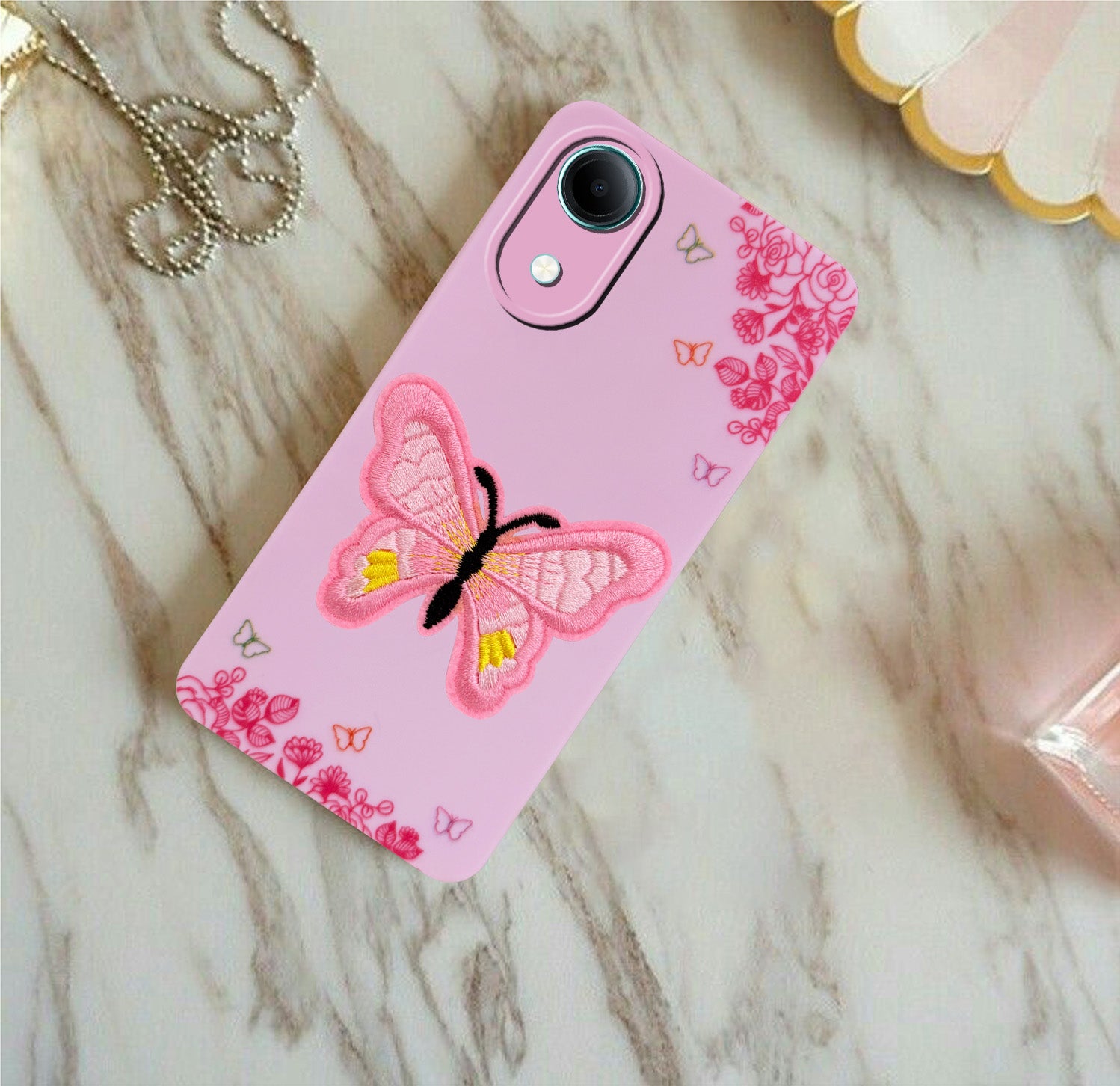 For Vivo T5e 5G Back Cover Case (Soft Butterfly Embroidery | Women Teen Girls | Camera Protection| Matte Silicone)