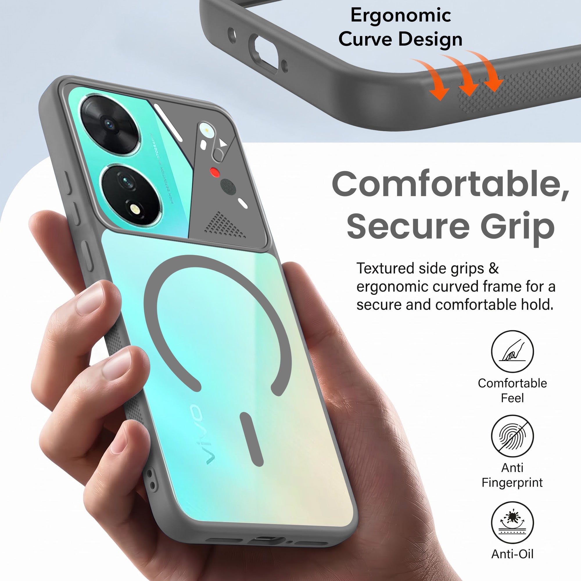 For Vivo T2 Back Cover Case Lifetime Anti-Yellow Clear (Camera Protection | Side Grip | Wireless MagSafe Compatible)