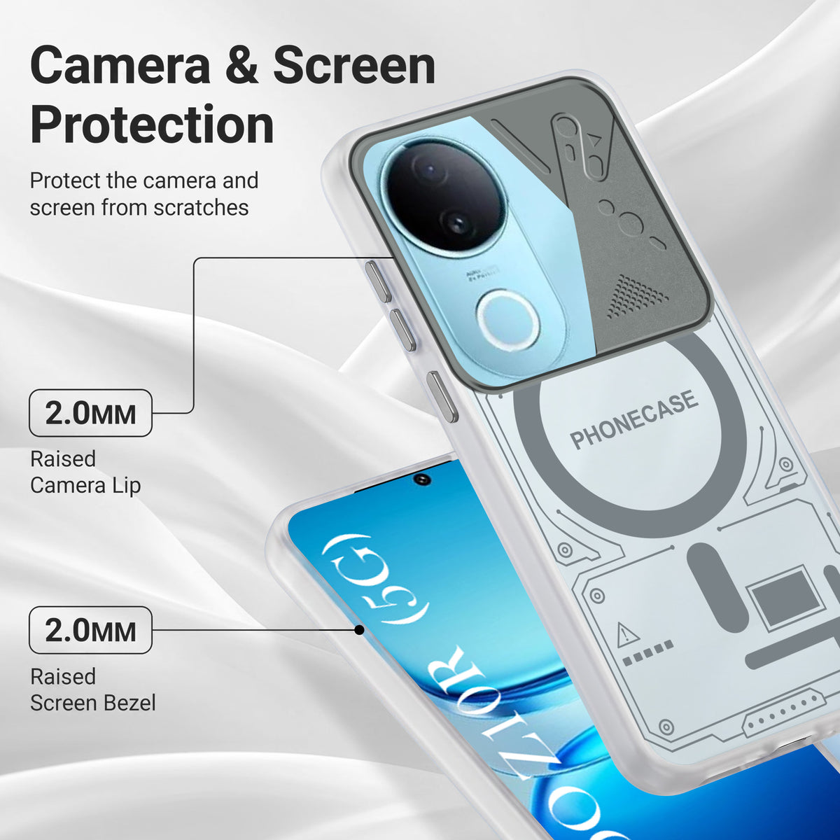 For Vivo iQOO Z10R Metallic Back Cover Case (Metallic Camera Protection & Buttons | Translucent Milky Shade | Hard Polycarbonate)