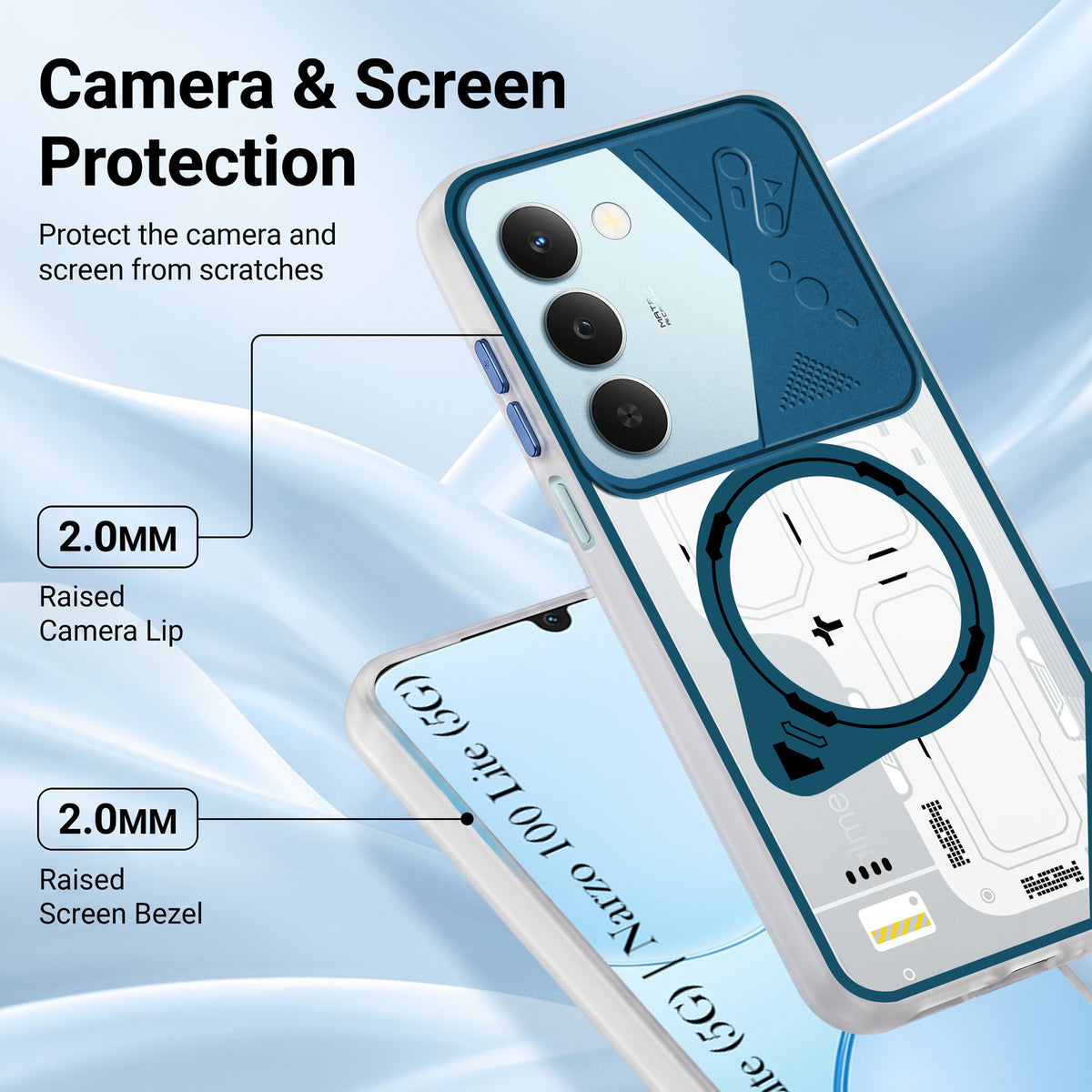 For Realme P4 Lite 5G | Narzo 100 Lite 5G Metallic Back Cover Case (Metallic Camera Protection & Buttons | Translucent Milky Shade | Hard Polycarbonate)